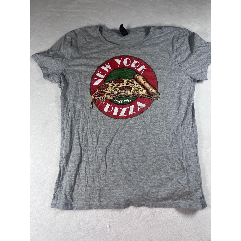 Gildan Shirt Womens Medium Gray New York Pizza Graphic Tee Top Foodie Novelty